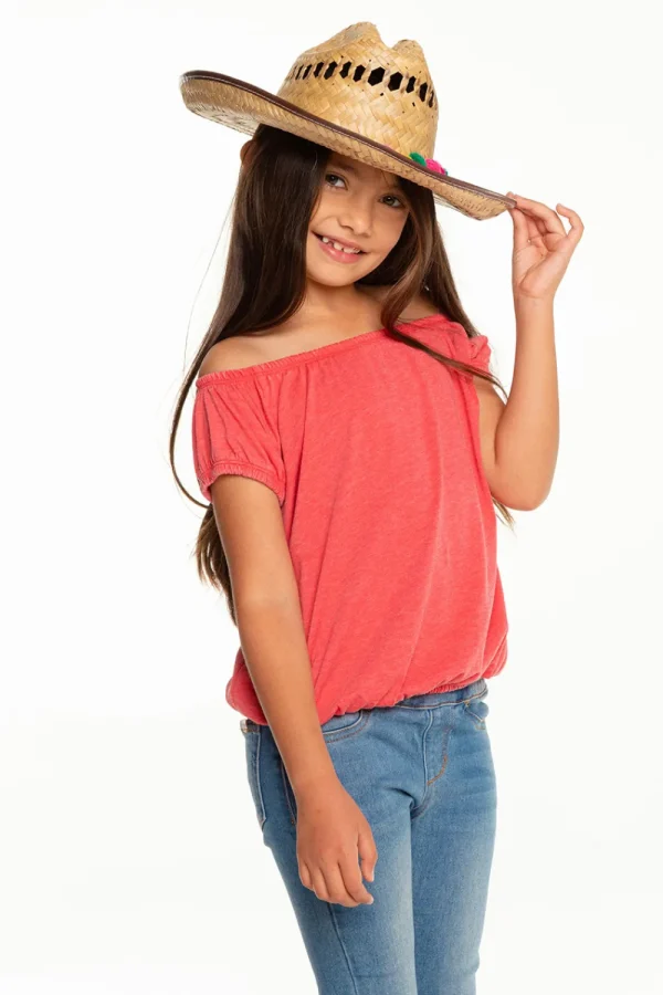 Clearance Girls Recycled Vintage Jersey Shirred Short Sleeve Off Shoulder Kids Girls