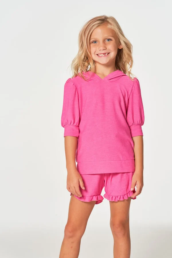 Discount Girls RPET Cozy Knit 3/4 Puff Sleeve Hoodie Kids Girls