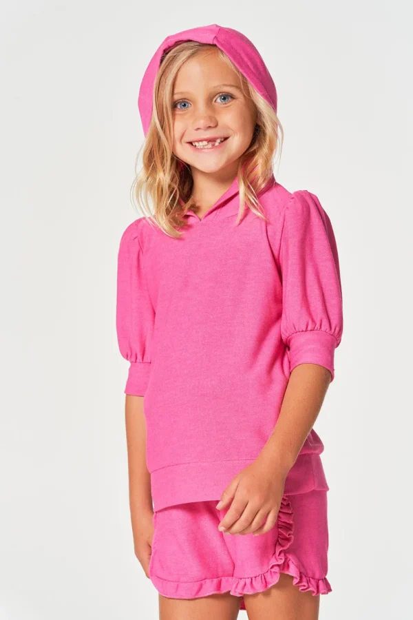 Discount Girls RPET Cozy Knit 3/4 Puff Sleeve Hoodie Kids Girls