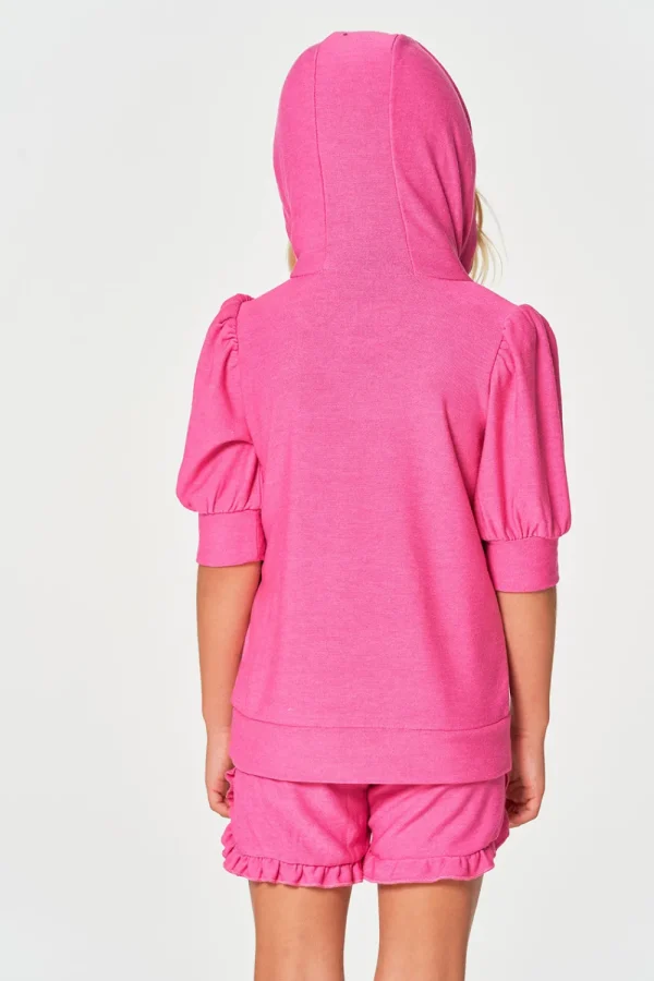 Discount Girls RPET Cozy Knit 3/4 Puff Sleeve Hoodie Kids Girls