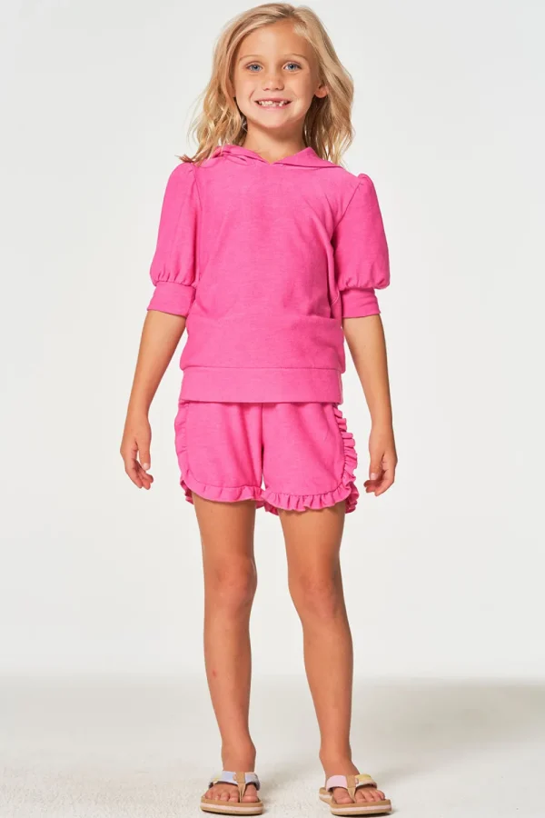 Discount Girls RPET Cozy Knit 3/4 Puff Sleeve Hoodie Kids Girls