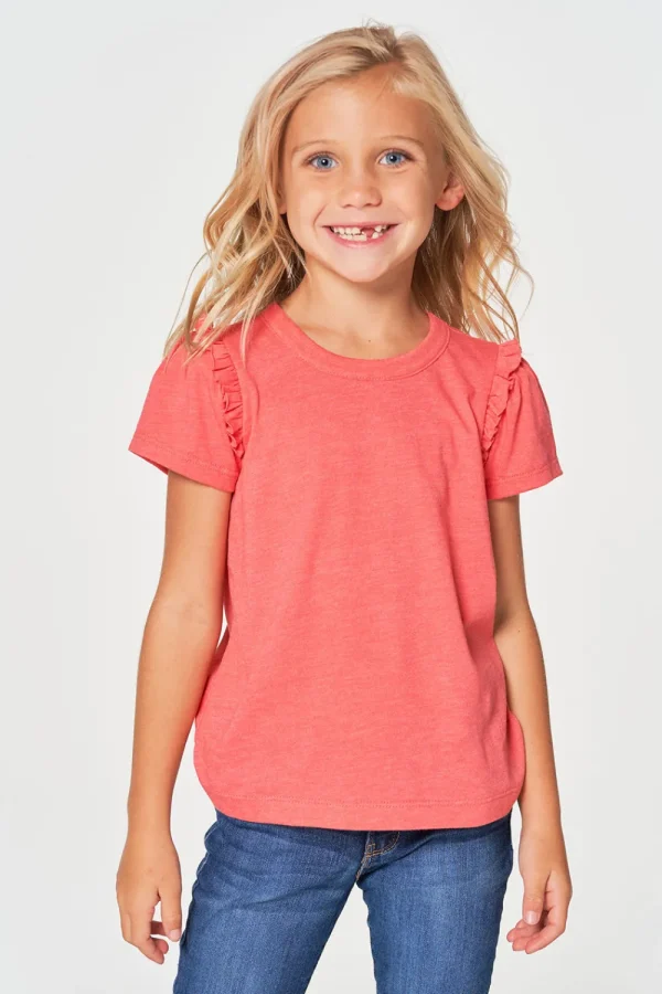 Fashion Girls RPET Vintage Jersey Ruffle Puff Sleeve Tee Kids Girls