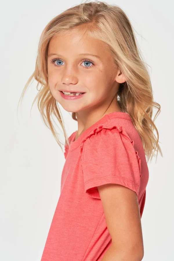 Fashion Girls RPET Vintage Jersey Ruffle Puff Sleeve Tee Kids Girls