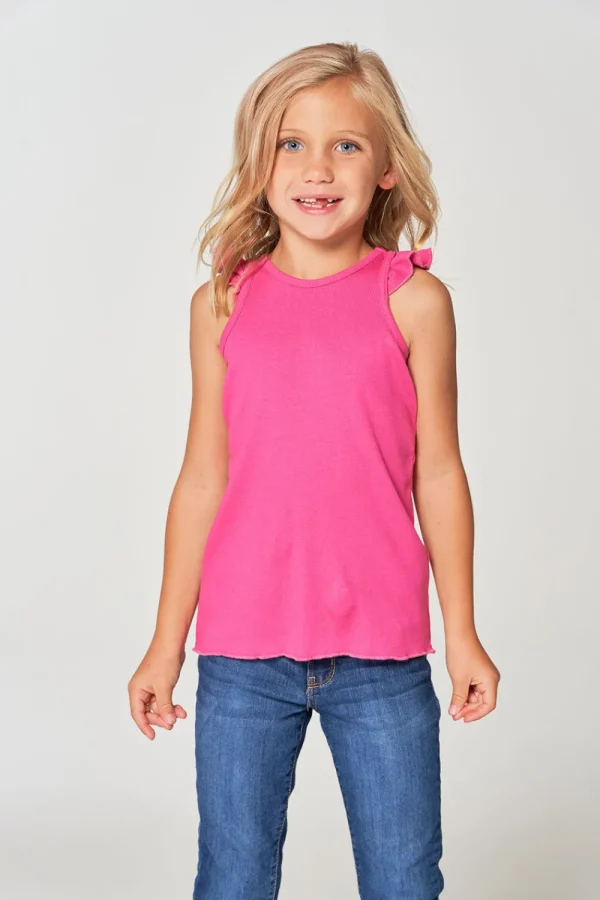 Fashion Girls RPET Vintage Rib Ruffle Racer Tank Kids Girls