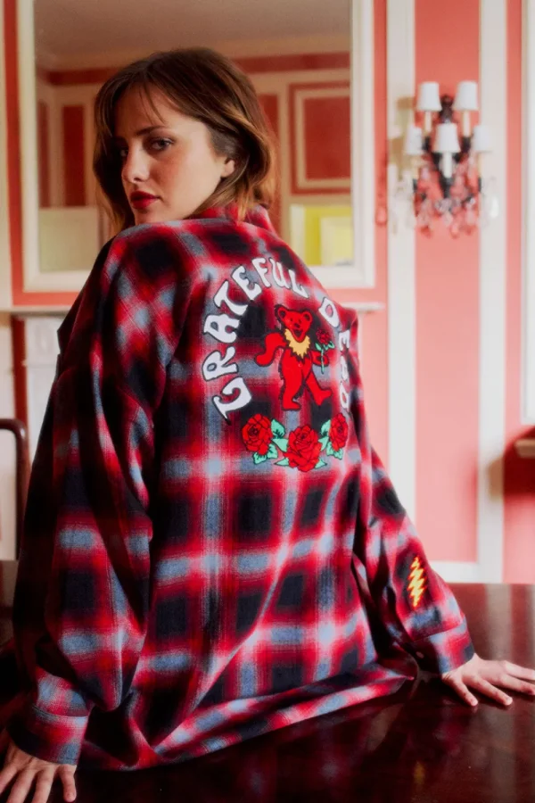 Outlet Grateful Dead Dancing Bear Button Down Flannel Women Loungewear | Music