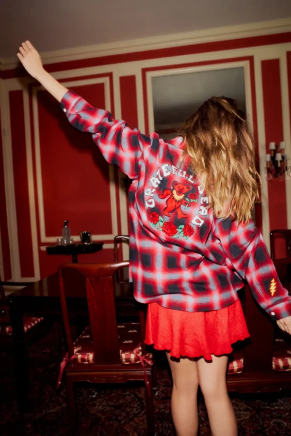 Outlet Grateful Dead Dancing Bear Button Down Flannel Women Loungewear | Music