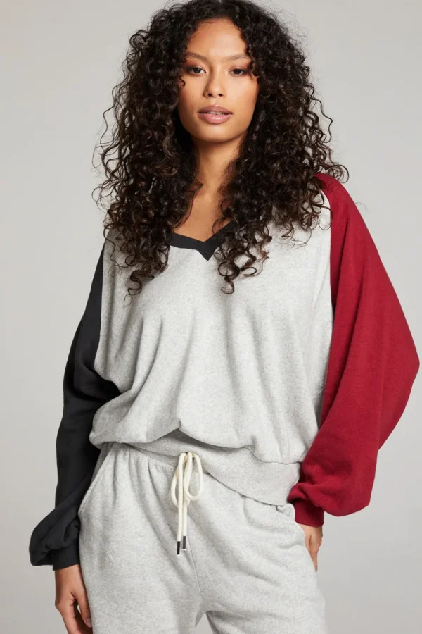 Sale Hannah Fire Color Block V Neck Pullover Women Loungewear | Tops