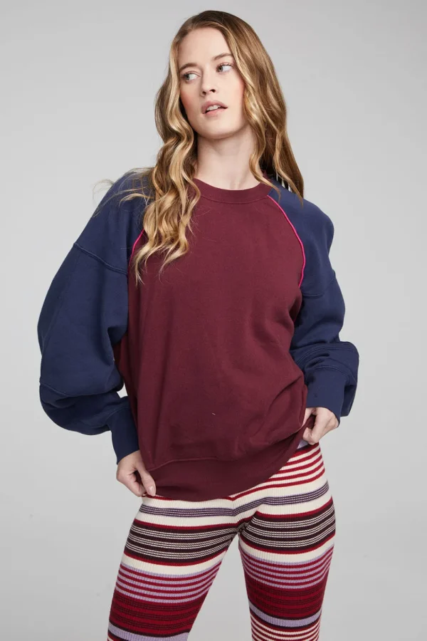 Hot Harvard Wine Red And Mood Indigo Pullover Women Loungewear