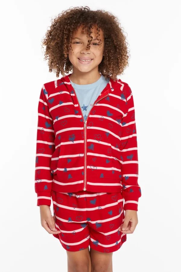 Cheap Heart Stripe Girls Zip-up Hoodie Kids Girls