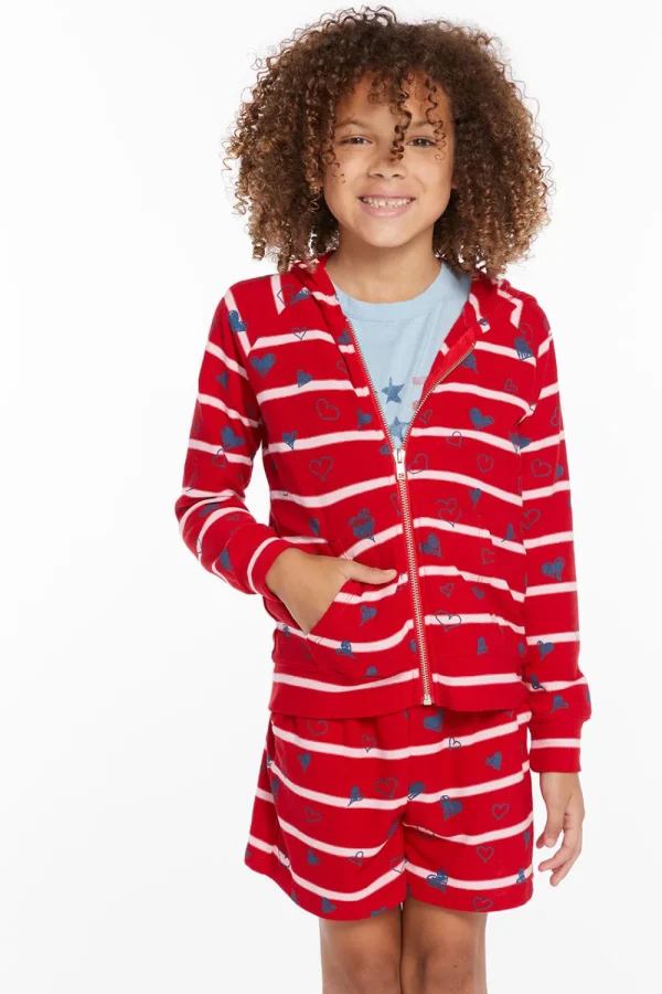 Cheap Heart Stripe Girls Zip-up Hoodie Kids Girls