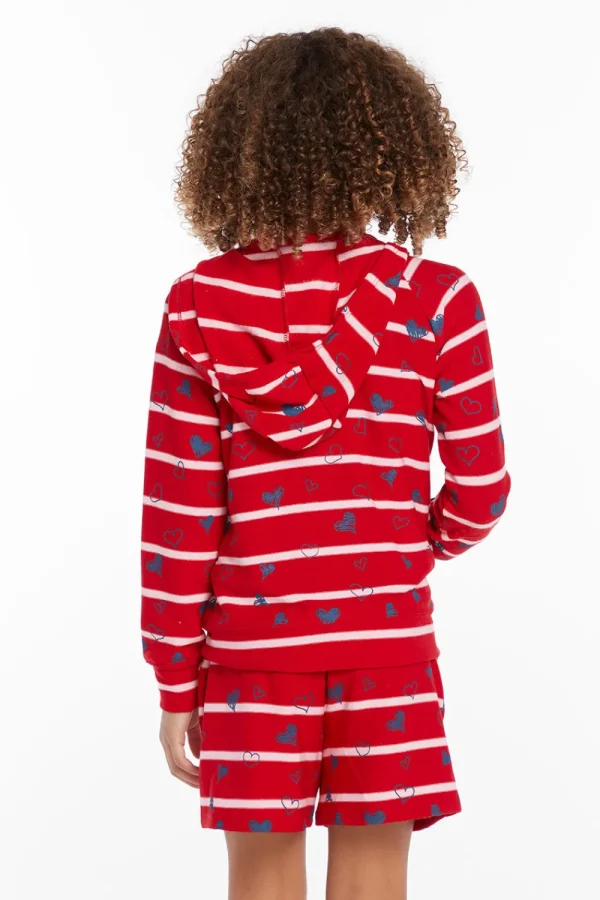 Cheap Heart Stripe Girls Zip-up Hoodie Kids Girls