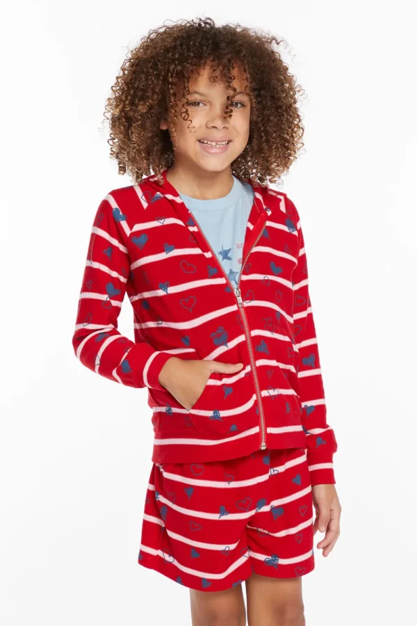 Cheap Heart Stripe Girls Zip-up Hoodie Kids Girls
