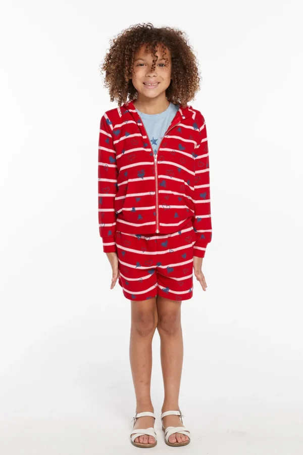 Cheap Heart Stripe Girls Zip-up Hoodie Kids Girls
