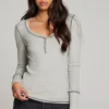 Best Sale Heather Grey Long Sleeve Henley Women Loungewear | Tops