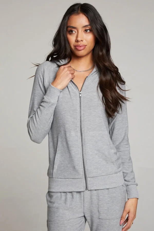 Cheap Heather Grey Long Sleeve Raglan Zip Up Hoodie Women Outerwear | Loungewear