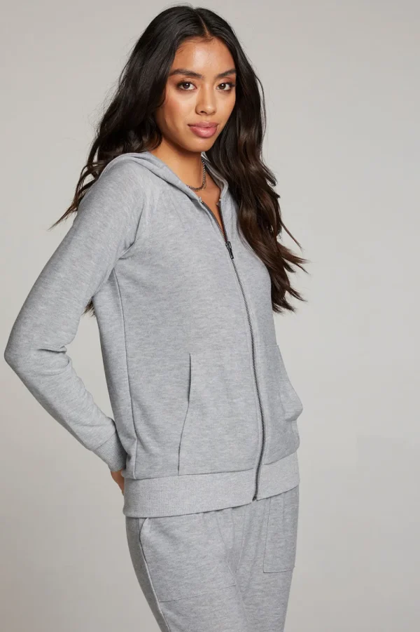 Cheap Heather Grey Long Sleeve Raglan Zip Up Hoodie Women Outerwear | Loungewear