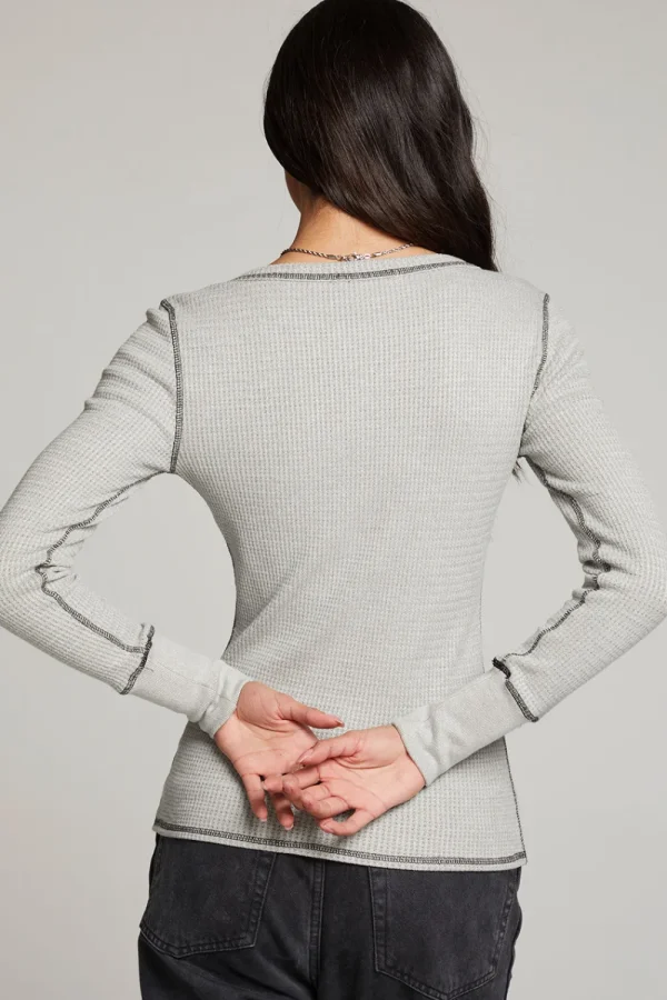 Best Sale Heather Grey Long Sleeve Henley Women Loungewear | Tops