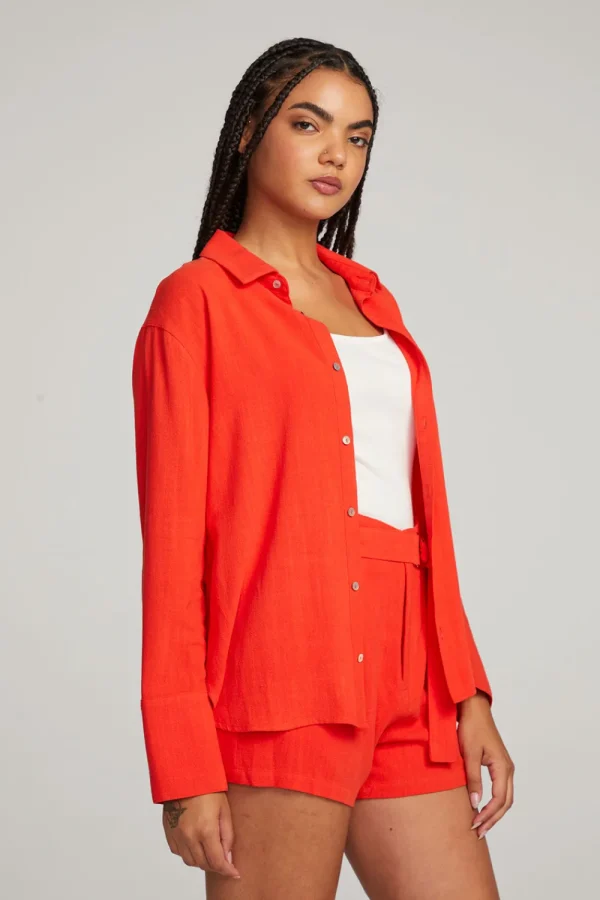 Hot Helena Flame Button Down Women Loungewear | Tops