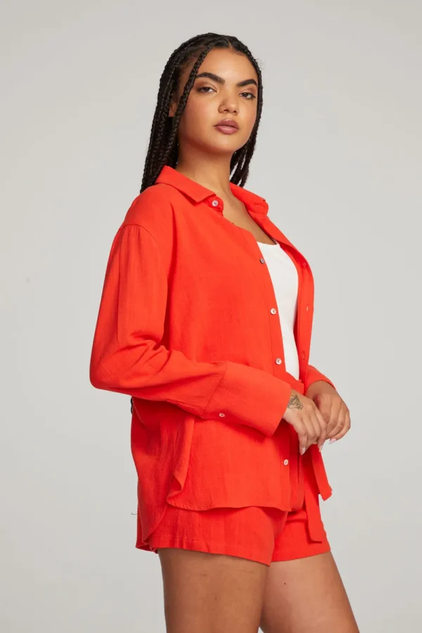 Hot Helena Flame Button Down Women Loungewear | Tops