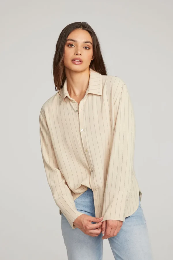 Best Helena White Pinstripe Button Down Women Loungewear | Tops
