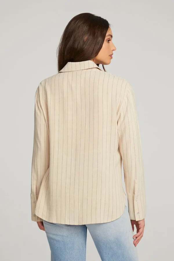 Best Helena White Pinstripe Button Down Women Loungewear | Tops