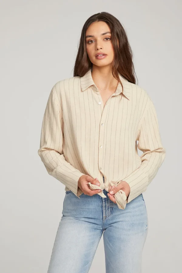Best Helena White Pinstripe Button Down Women Loungewear | Tops