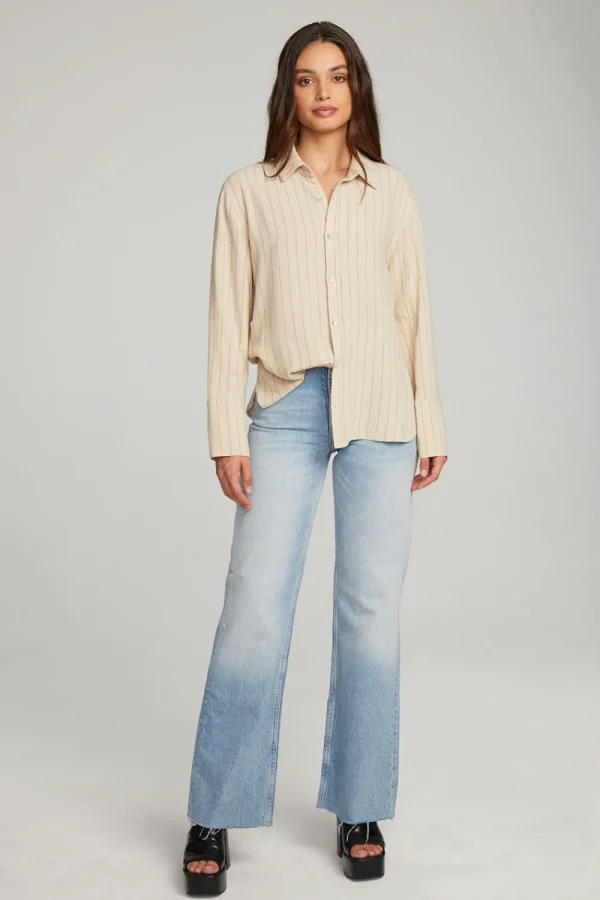 Best Helena White Pinstripe Button Down Women Loungewear | Tops