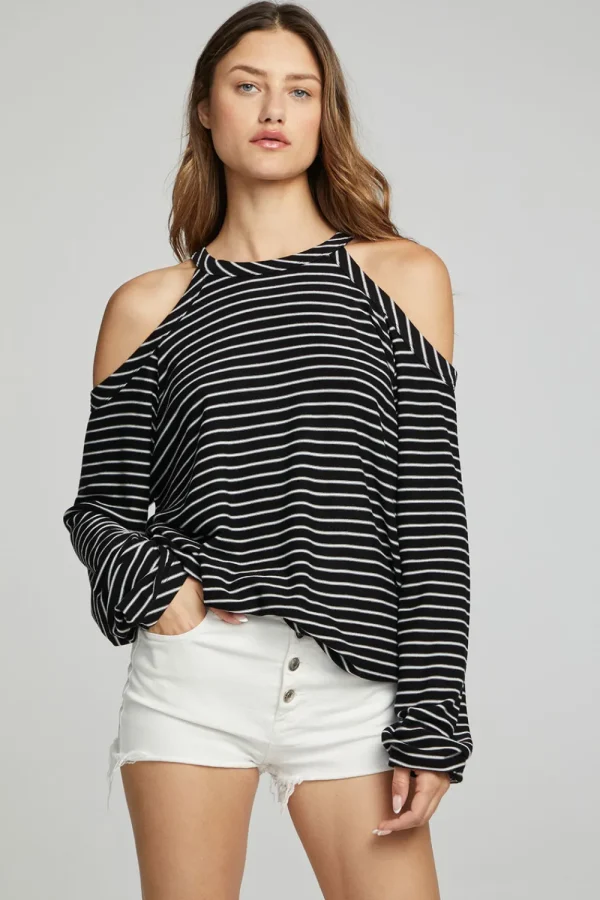 Clearance Houston Pullover - Black And White Stripe Women Loungewear