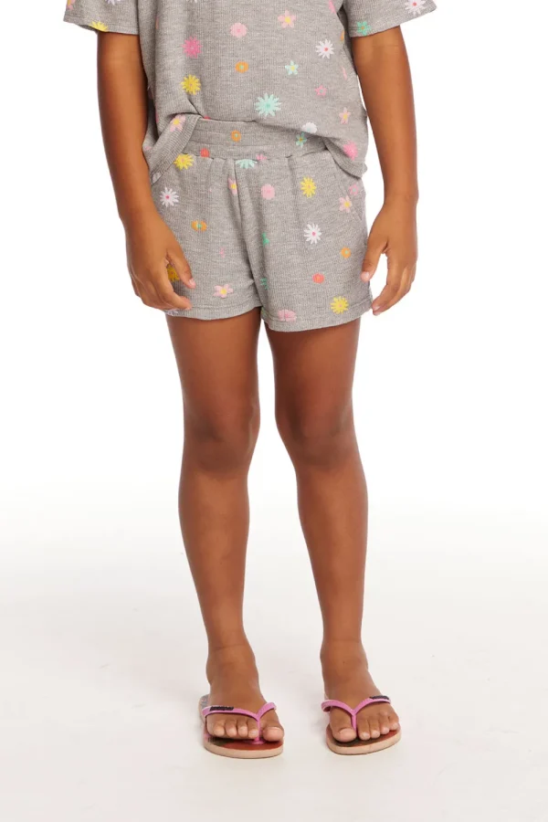 Cheap Jade Embroidered Flowers Waffle Knit Girls Short Kids Girls