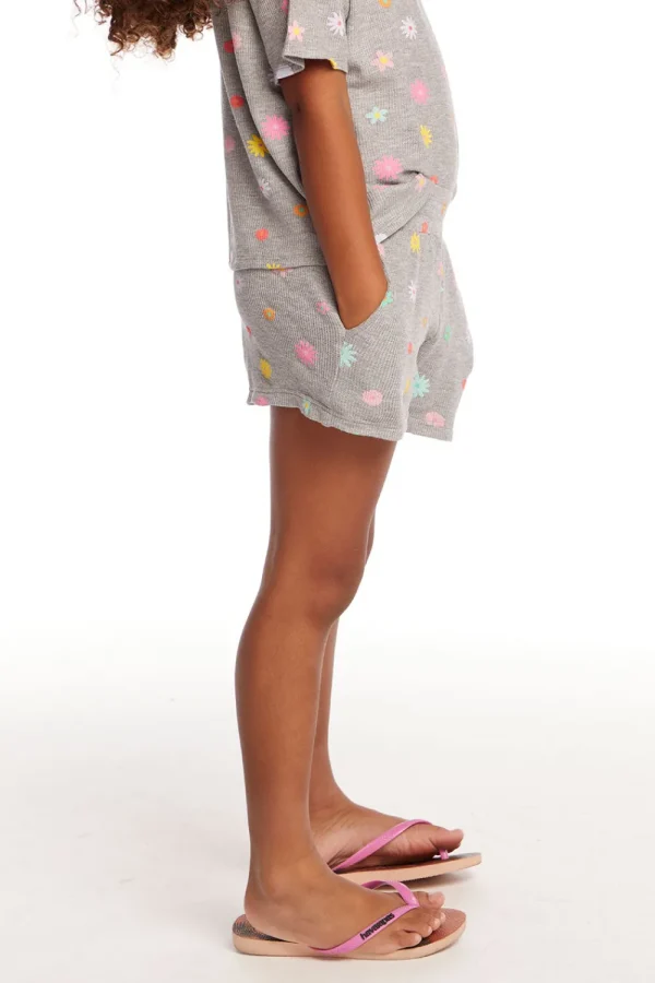 Cheap Jade Embroidered Flowers Waffle Knit Girls Short Kids Girls