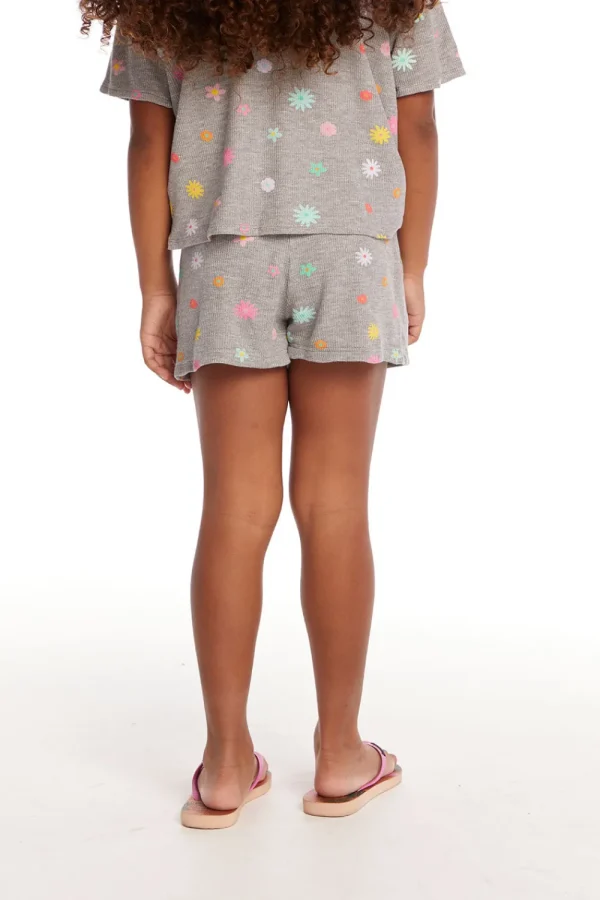 Cheap Jade Embroidered Flowers Waffle Knit Girls Short Kids Girls