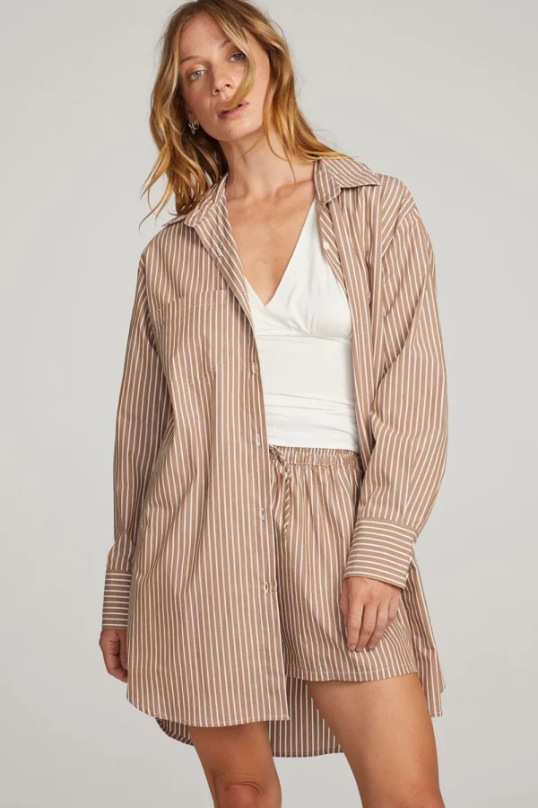 New Kerstin Whiskey Stripe Button Down Women Loungewear | Tops