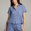 Hot Key West Cobalt Blue Button Down Top Women Loungewear | Tops