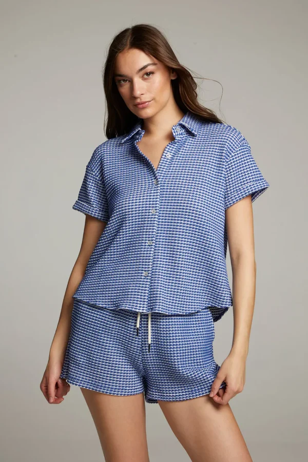 Hot Key West Cobalt Blue Button Down Top Women Loungewear | Tops