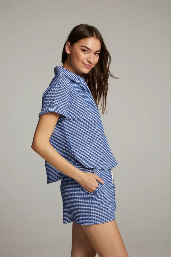 Hot Key West Cobalt Blue Button Down Top Women Loungewear | Tops