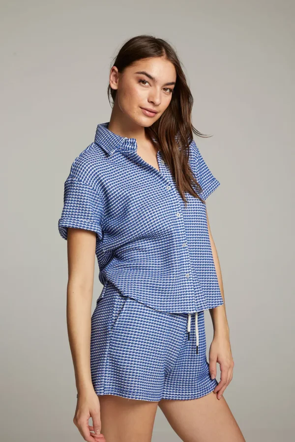 Hot Key West Cobalt Blue Button Down Top Women Loungewear | Tops