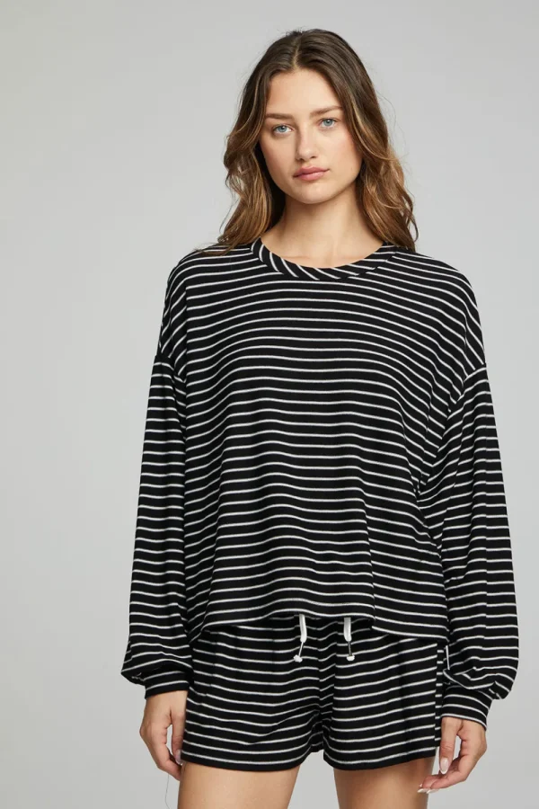 Best Sale Lesh Long Sleeve - Black And White Stripe Women Loungewear