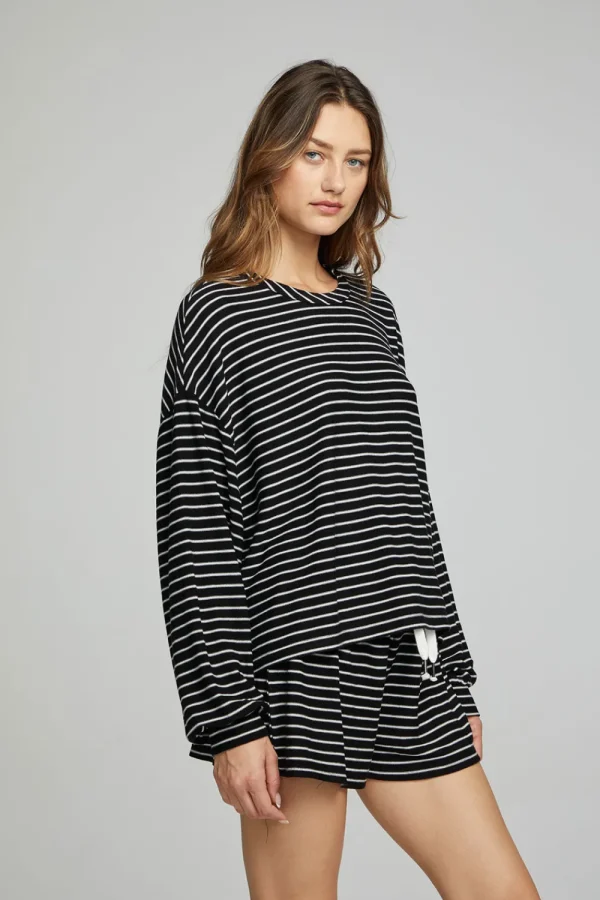 Best Sale Lesh Long Sleeve - Black And White Stripe Women Loungewear