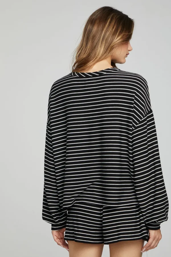 Best Sale Lesh Long Sleeve - Black And White Stripe Women Loungewear