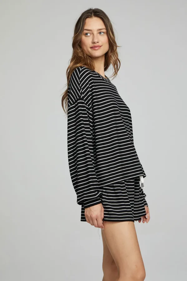 Best Sale Lesh Long Sleeve - Black And White Stripe Women Loungewear