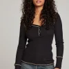 Cheap Licorice Long Sleeve Henley Women Loungewear | Tops