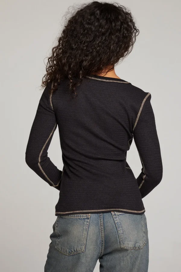 Cheap Licorice Long Sleeve Henley Women Loungewear | Tops