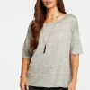 Clearance Linen Jersey Cropped Short Sleeve Boxy Hi Lo Tee Women Tops
