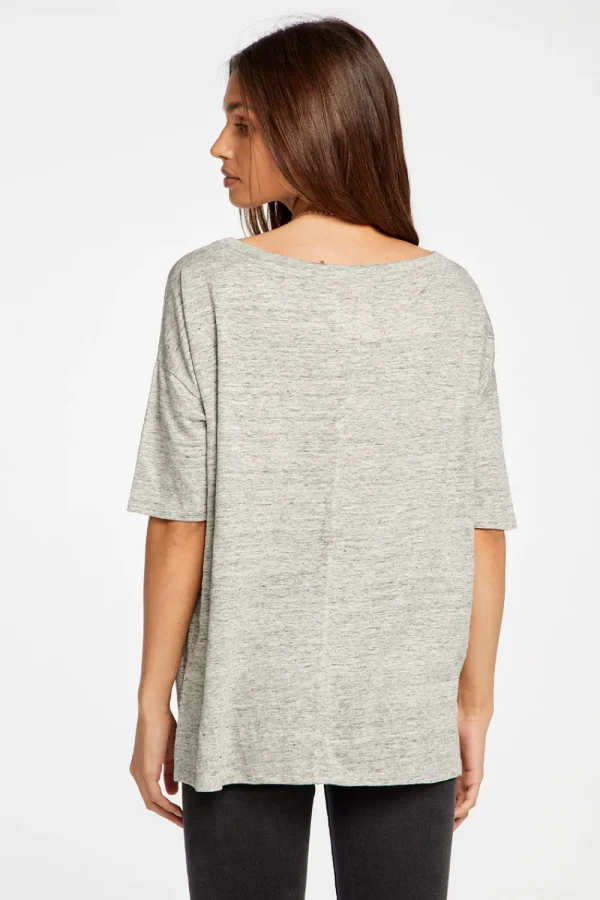 Clearance Linen Jersey Cropped Short Sleeve Boxy Hi Lo Tee Women Tops