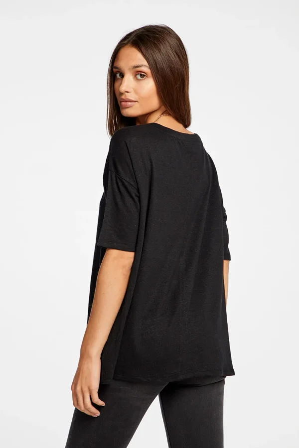 Clearance Linen Jersey Cropped Short Sleeve Boxy Hi Lo Tee Women Tops