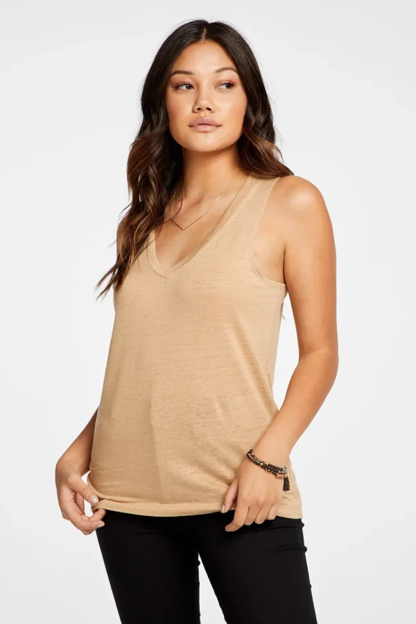 Clearance Linen Jersey V Neck Muscle Tank Women Tops