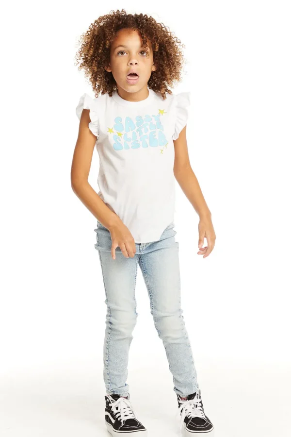 Cheap Little Sister Flutter Sleeve Tee Kids Girls