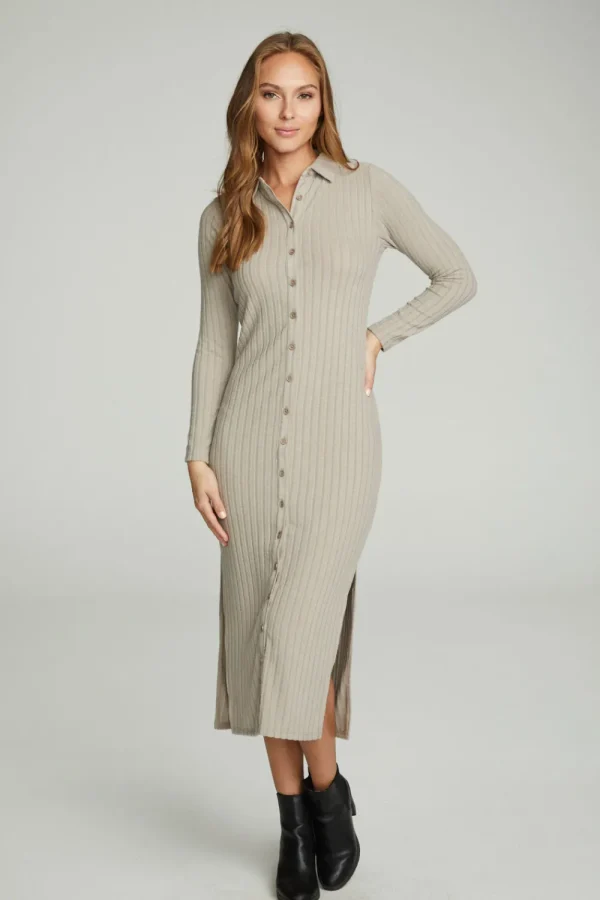 Clearance Long Sleeve Button Down Collar Dress Women Dresses