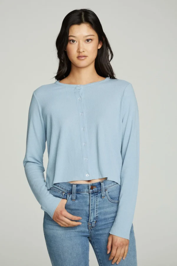 Clearance Long Sleeve Button Down Semi Cropped Tee Women Tops