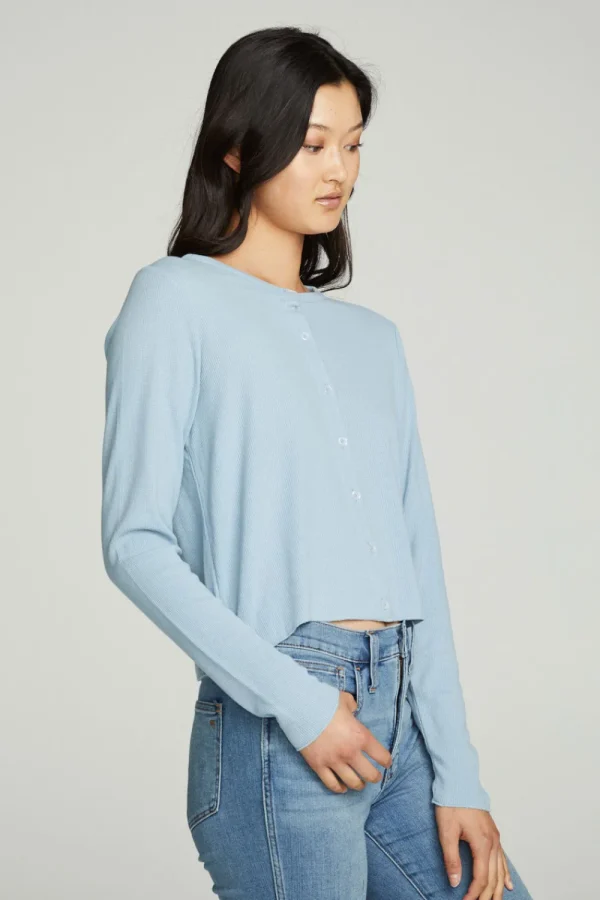 Clearance Long Sleeve Button Down Semi Cropped Tee Women Tops